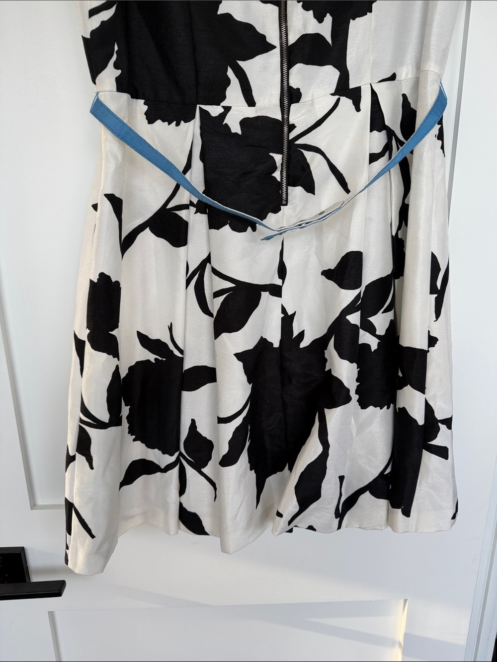 Gabby Skye Black & White Floral Midi Dress with Blue Belt - Picture 6 of 8